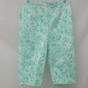 Shorts Beachy Coral Starfish Print Aqua White Pockets Elastic Waist Coastal Cool